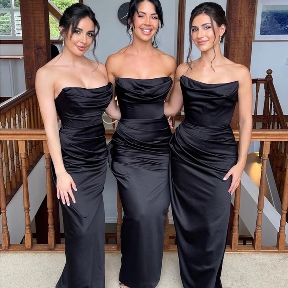 House of CB ‘Adrienne’ Black Satin Strapless Dress - Picture 8 of 15